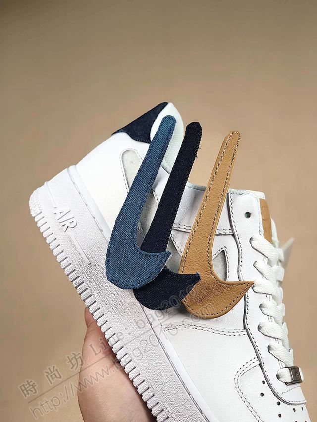 Nike男鞋 白深藍牛仔換鉤魔術貼 耐克空軍一號 經典百搭休閒運動板鞋 男女同款  hdx13123